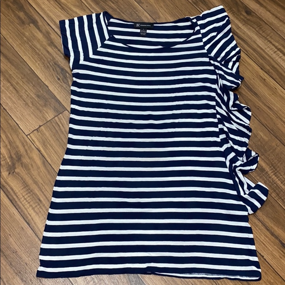 INC Blue Striped Ruffle Tunic - Picture 2 of 5